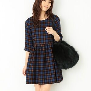 Ray Beams Plaid A-line Pleated Short Sleeve Dress Blue Size 1 Small check measur